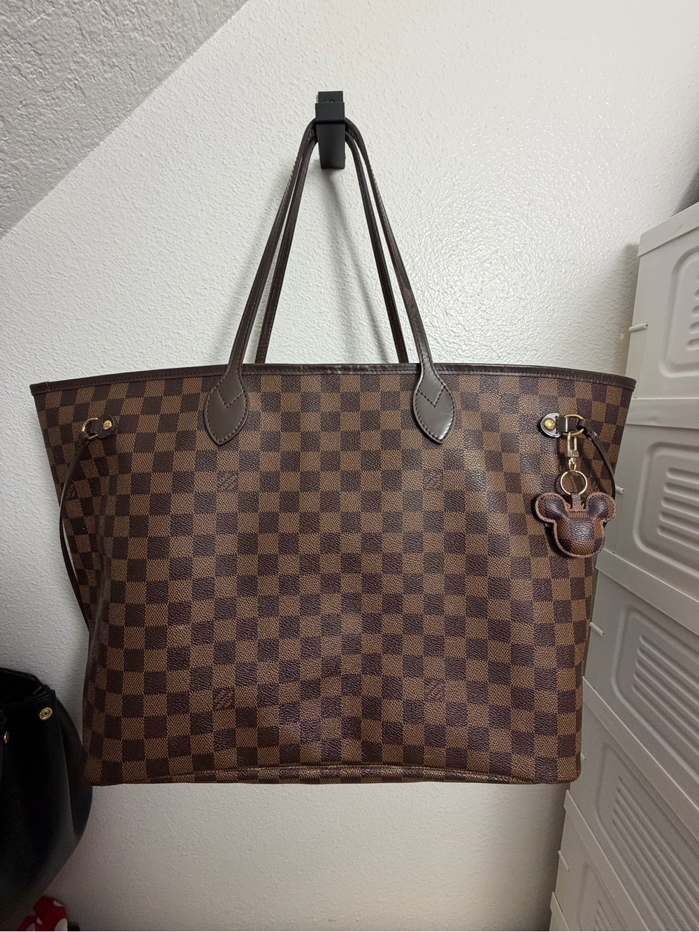 Louis Vuitton Neverfull GM Brown Checker Tote Bag with Charm